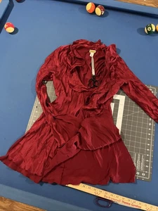 Vintage Frederick’s Of Hollywood Seiden Nachthemd Gr. L dunkelrot gerafft Rüschen vorne - Bild 1 von 11