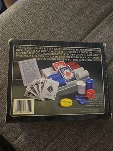 Bicycle Poker & Dealer Set - 2 Decks Cards 200 Poker Chips Tray NEW - Picture 1 of 3