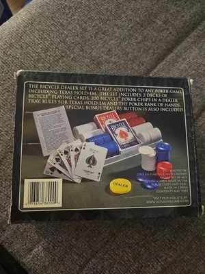 Bicycle Poker & Dealer Set - 2 Decks Cards 200 Poker Chips Tray NEW - Image 1 of 3