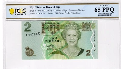 Fiji 2007 2 Dollars PCGS Certified Banknote UNC 65 PPQ Pick 109a - Image 1 of 2