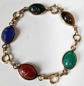 Brazalete Escarabajo Multicolor Lleno Oro 12k Vintage 7.3/4" - Imagen 1 de 3