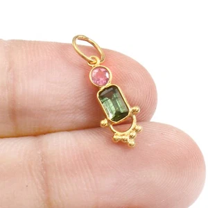 Natural Tourmaline Gold Charm-18k Solid Gold Handmade charm Necklace R091 - Picture 1 of 2
