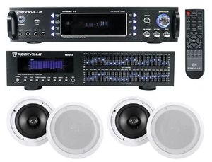 Rockville Home Theater Bluetooth Receiver+Equalizer EQ+(4) 8" Ceiling Speakers - Picture 1 of 12