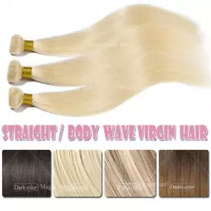 Blonde Indian 100g Per Bundle Virgin Human Hair Extensions Weave Weft #60 #613 - Picture 1 of 23