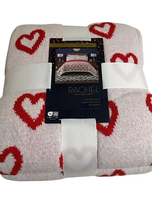 Rachel Roy Red Heart Reversible Knit Blanket QUEEN 90x90 Valentines Day NEW - Image 1 of 4