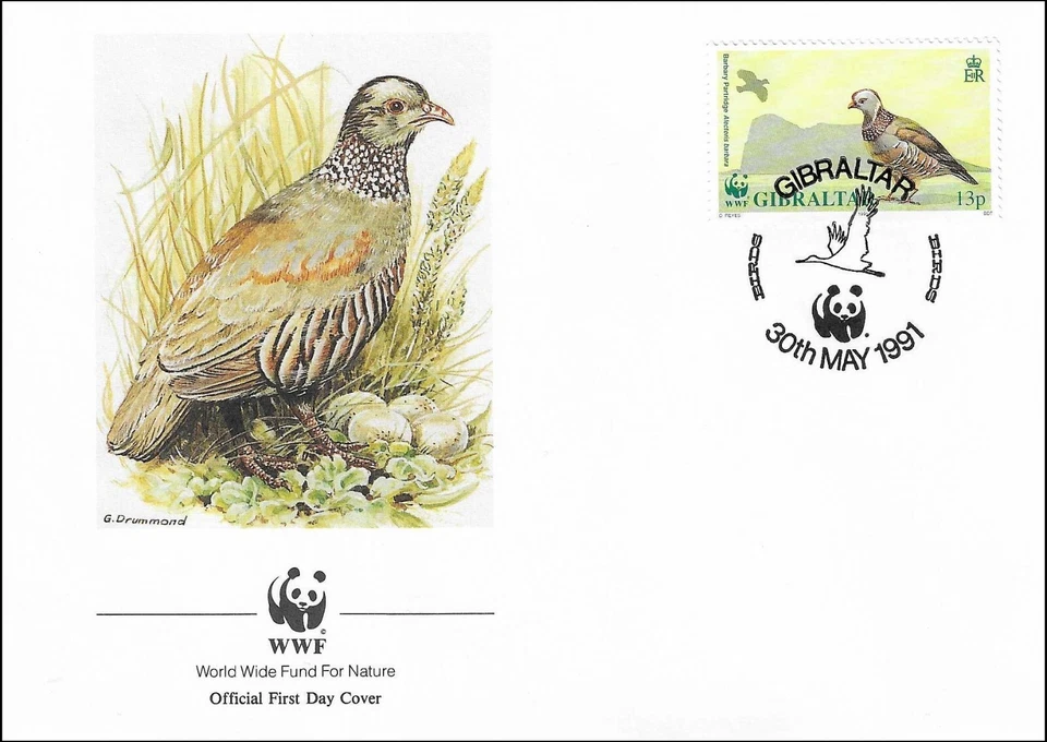 Barbary Partridge Bird Alectoris Barbara Gibraltar FDC Cover 1991 - Image 1 of 1