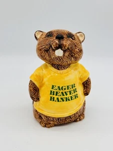 Vintage Hallmark Shirt Tales Eager Beaver Banker Ceramic Bank With Stopper 1981 - Picture 1 of 11