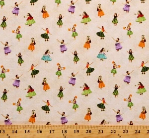Cotton Hawaii Hula Dancers Tropical Aloha Fabric Print BTY (D371.56) - Picture 1 of 1