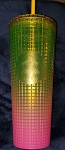 Starbucks Venti Gitter Becher Ombré Farbverlauf metallic gelb rosa kalte Tasse neu mit Etikett - Bild 1 von 6