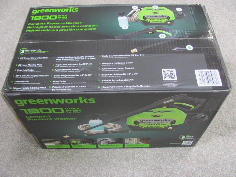 Greenworks 1900 MAX PSI 1.2 GPM Electric Compact Pressure Washer (GPW1901)