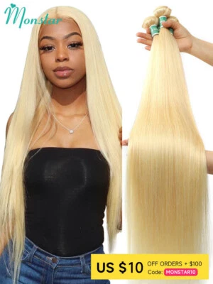 Extensión de cabello humano brasileño liso rubio color miel 613 de 14 pulgadas para mujer Foto 1 de 4