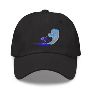 Wave surfer embroidered black cap hat, surfing lover cap, surf cap hat, cool cap - Picture 1 of 3