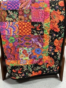 Handmade Patchwork Quilt, 59" x 73", Kaffe Fassett Fabrics, Floral Sofa Throw - Picture 1 of 14