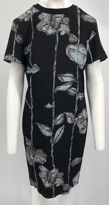 Marc Jacobs 100% Silk Black Short Sleeve Dress w/ Blue Leaf+Stem Print sz 4 - Изображение 1 из 4