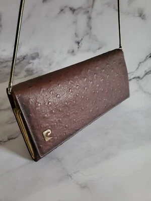 Bolso clutch vintage de cuero de avestruz Pierre Cardin años 70 (correa de hombro con cadena) Foto 1 de 4