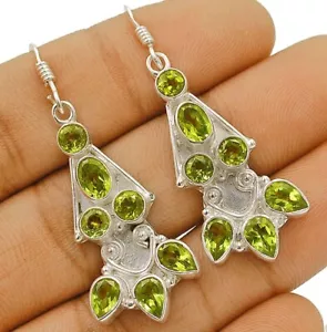 Natural Peridot 925 Solid Sterling Silver Earrings, - Picture 1 of 1