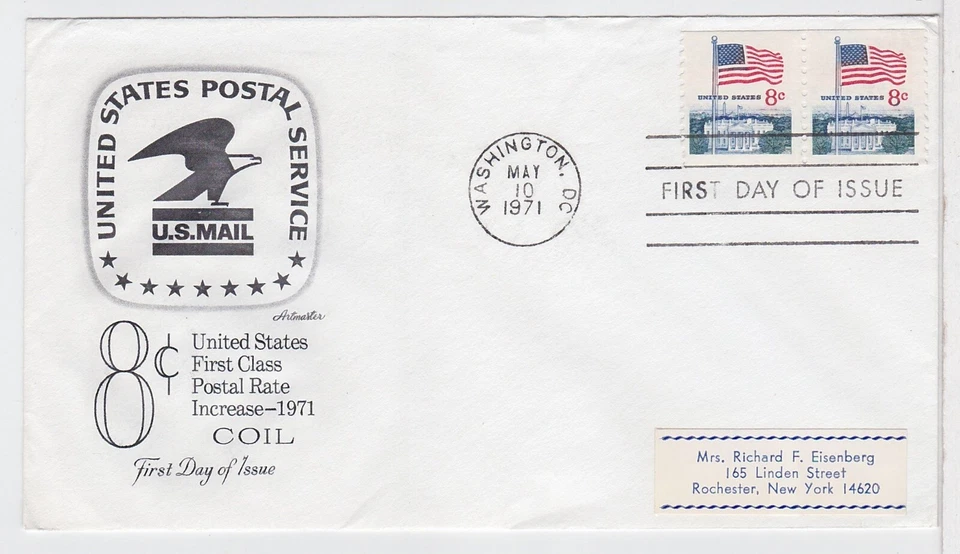 TurtlesTradingPost- Flag over Whitehouse #1338g Coil Pr Stamp FDC 1971 Artmaster - Image 1 of 1