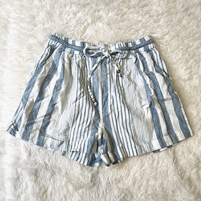 Angie Suave Cintura Elástica Algodón Rayas Pantalones Cortos Corbata Delantera Talla Grande Foto 1 de 4