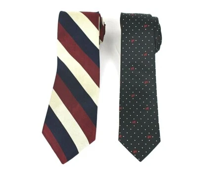 Antiguo lote de 2 corbatas de diseñador azul marino para hombre a rayas de seda L-58 59 nuevas sin etiquetas Foto 1 de 4