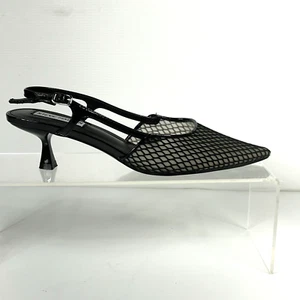 Steve Madden Sz 7.5 Legaci Kitten Heel Slingback Buckle Pumps Mesh Black Women - Picture 1 of 10