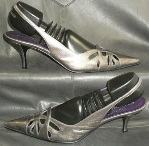 Donald J Pliner Romy women's pewter leather slingback dress pump shoes US 8 1/2N - Picture 1 of 5