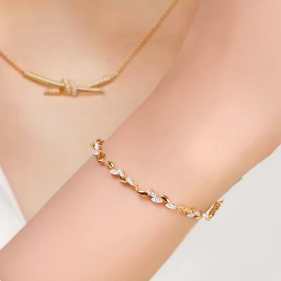 Round Cut Lab Created Diamond Tennis Leaf Bracelet 14k Yellow Gold 0.55 Ct - Image 1 of 4