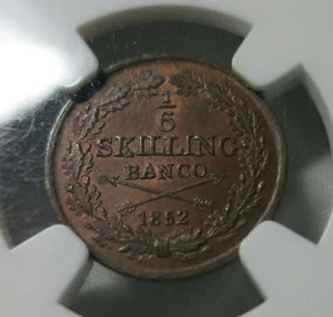 SWEDEN Kingdom 1/6 skilling 1852 NGC MS 64 BN UNC King Oscar Bronze Graded Arrow - Picture 1 of 3