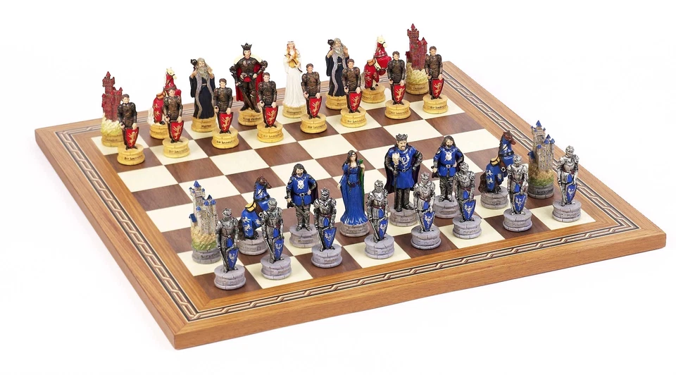 King Arthur Chessmen Mosaic Chess Board Set Solid Marble Resin King Height 3 1/8 - Image 1 of 1