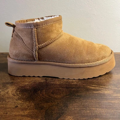 Beach by Matisse Breckenridge 厚底靴 6 栗色人造毛皮绒面皮拉  — 第 1/4 张图片