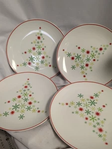 Crate & Barrel Snowflake Holiday Tree Plates Set of 4 Retro Starburst tree - Picture 1 of 3