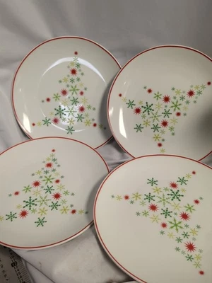 Crate & Barrel Snowflake Holiday Tree Plates Set of 4 Retro Starburst tree - Image 1 of 3