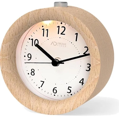 Holz Wecker analog ohne Ticken mit Snooze Nachtlicht minimalistischer Nachtti... - Bild 1 von 4