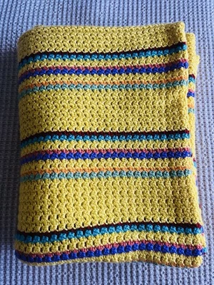 Manta afgana tejida a ganchillo a rayas amarillas hechas a mano 70x52" punto apretado suave Foto 1 de 4