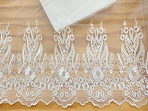 Bright White Floral Embroidered Organza Trim/Sewing/Crafts/Upholstery/18" Wide - Picture 1 of 17