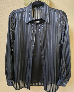 Jaclyn Smith S/Med Black 2 Pc Button Down Satin Semi-Sheer Blouse,Tank, Holiday - Picture 1 of 14
