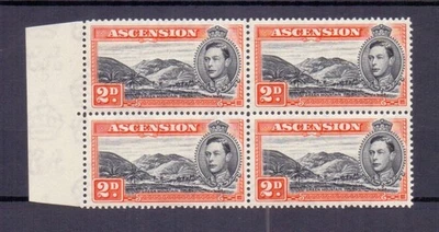 ASCENSION 1944 GVI 2d BLACK & RED-ORANGE P13 SG41a MARGINAL BLOCK OF 4 MNH - Image 1 of 2