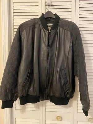 Vintage 80s Venezia Leather Bomber Jacket Silk Quilted Sleeves Women’s - Image 1 of 4