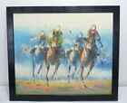 HORSE RACING ARTIST SIGNED OIL PAINTING - Lovely Painting On Canvas & Framed