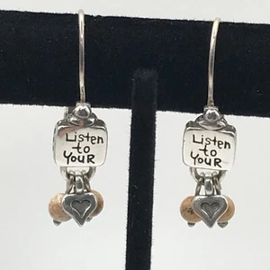Brighton Earrings Listen To Your Heart Drop Silver Plate Lever Back Dangle - Picture 1 of 9