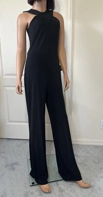 MICHAEL KORS Twist Neck Halter Sleeveless Jumpsuit - Black Size 4 / Small - Image 1 of 4
