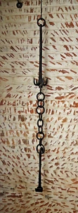Antique FRENCH Wrought Iron Fireplace Kettle Trammel Hook Forged Chain Links - Picture 1 of 13