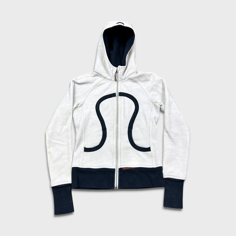 Moletom com capuz esportivo Lululemon feminino pequeno branco zíper completo - Imagem 1 de 4