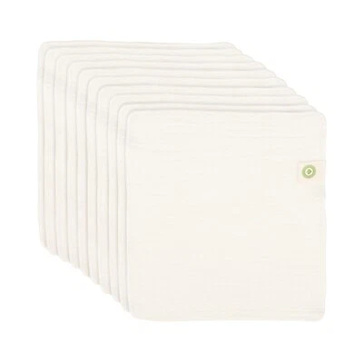 Organic Cotton Reusable Baby Wipes - 10 Pack, Washable, Unbleached, Undyed, A... - Изображение 1 из 4