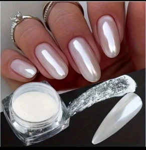 Chrom Nagelpulver White Pearl Glitter Art Pulver Staub Glimmer heiße Nägel Premium - Bild 1 von 10