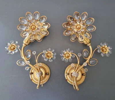 2 x Kristallblumen-Wandlampen von Palwa, Mid Century - Bild 1 von 4
