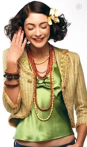 True Meaning Tweed Gold Thread Embroidered Embellished Fringe Jacket Sz.0 - Picture 1 of 12