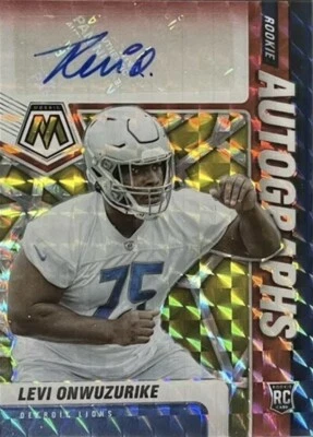 2021 Panini Mosaic Choice Rookie Auto Levi Onwuzurike Detroit Lions Red Yellow - Image 1 of 2