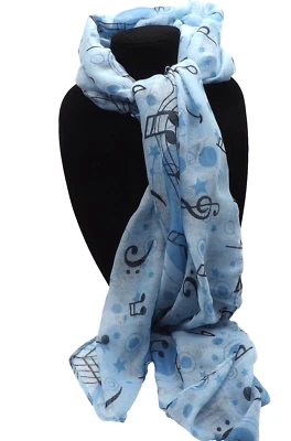 浅蓝色员工音乐笔记男式女式围巾头巾头巾 72 x 35 — 第 1/4 张图片