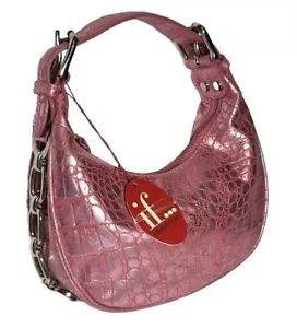 ISABELLA FIORE HEAVY METAL SARAH SM. HOBO METALLIC PINK CROCO EMBOSSED Y2K $210 - Picture 1 of 12