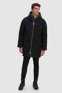 NOIZE BAKER MENS FULL ZIP HOODED MID LENGTH PARKA JACKET BLACK SIZE XXL NWOT - Picture 1 of 12